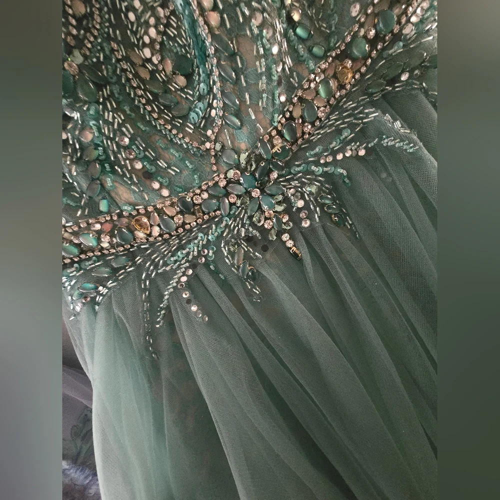 Camille La Vie Green Sequin Halter Gown - Picture 3 of 9